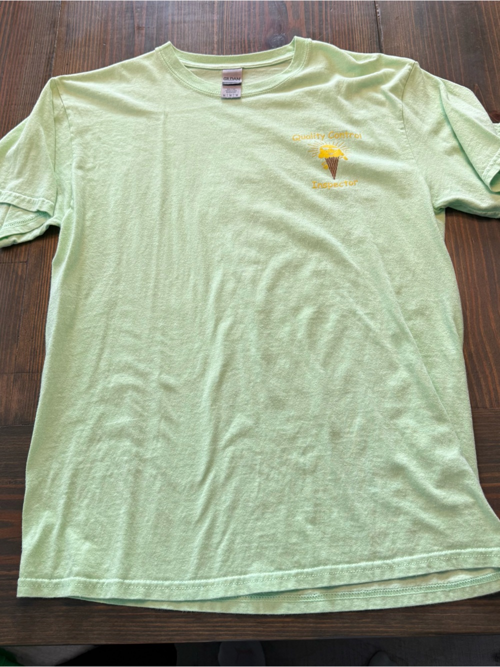 Gildan Light Green Short Sleeve Tee with Yellow Chest Graphic